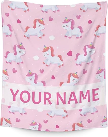 Personalized Unicorn Blanket Gifts with Name - 50"x60" Cute Throw for Girls & Women - Pink Soft Fuzzy Blankets for Bed, Couch & Living Room