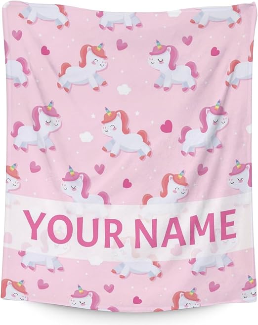 Personalized Unicorn Blanket Gifts with Name - 50"x60" Cute Throw for Girls & Women - Pink Soft Fuzzy Blankets for Bed, Couch & Living Room