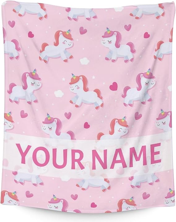Personalized Unicorn Blanket Gifts with Name - 50"x60" Cute Throw for Girls & Women - Pink Soft Fuzzy Blankets for Bed, Couch & Living Room