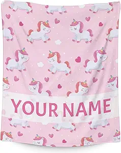 Personalized Unicorn Blanket Gifts with Name - 50"x60" Cute Throw for Girls & Women - Pink Soft Fuzzy Blankets for Bed, Couch & Living Room