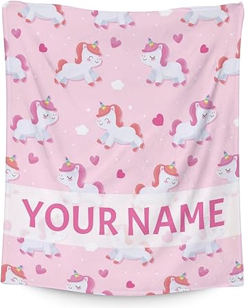 Personalized Unicorn Blanket Gifts with Name - 50"x60" Cute Throw for Girls & Women - Pink Soft Fuzzy Blankets for Bed, Couch & Living Room