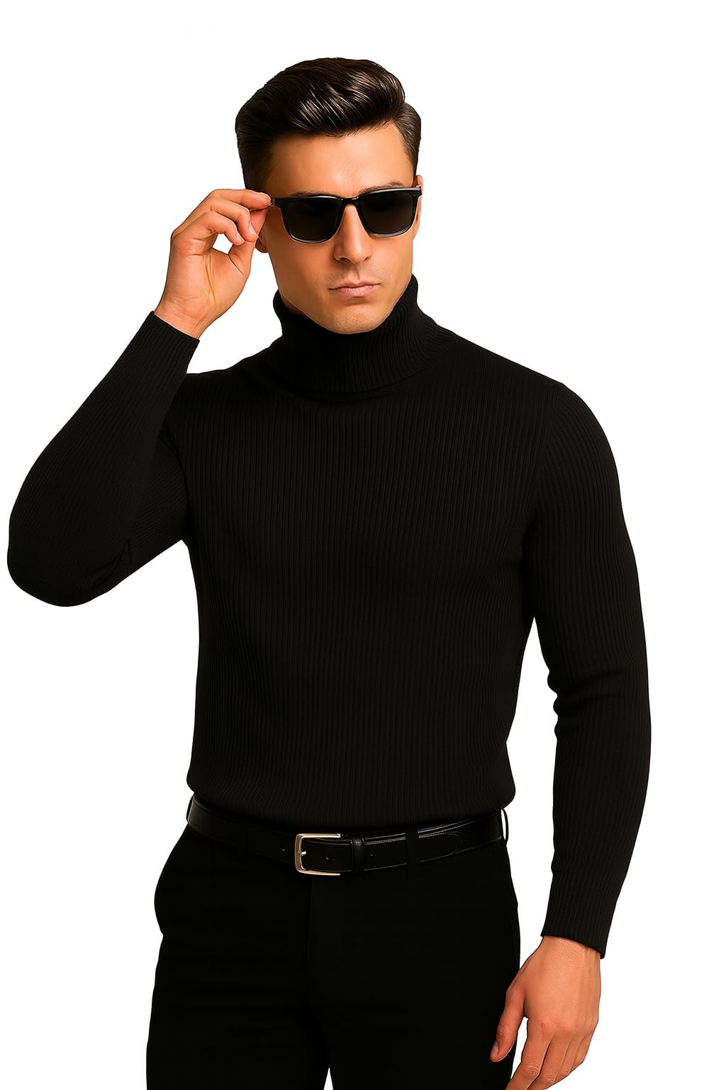 Men’s Black Highneck Pullover Sweater – Stylish Winter Wear, Soft Cotton Knit, Casual & Office Use-picture-19