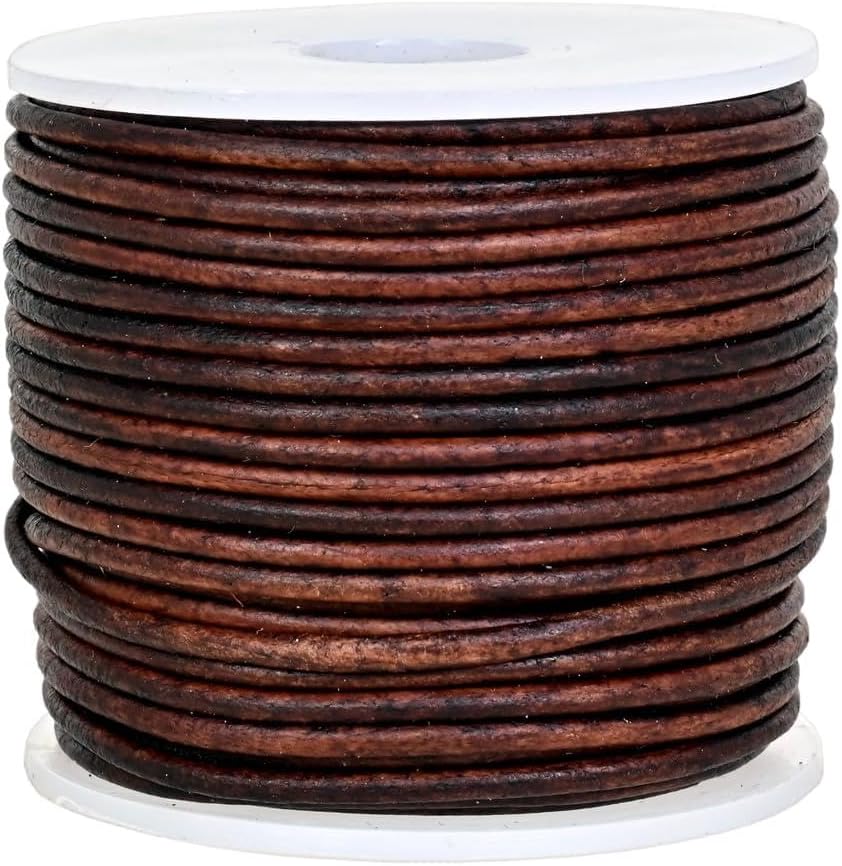 Round Leather Cord 1.5mm for Necklace, Bracelets, Jewellery(Antique Brown + Black Distressed)