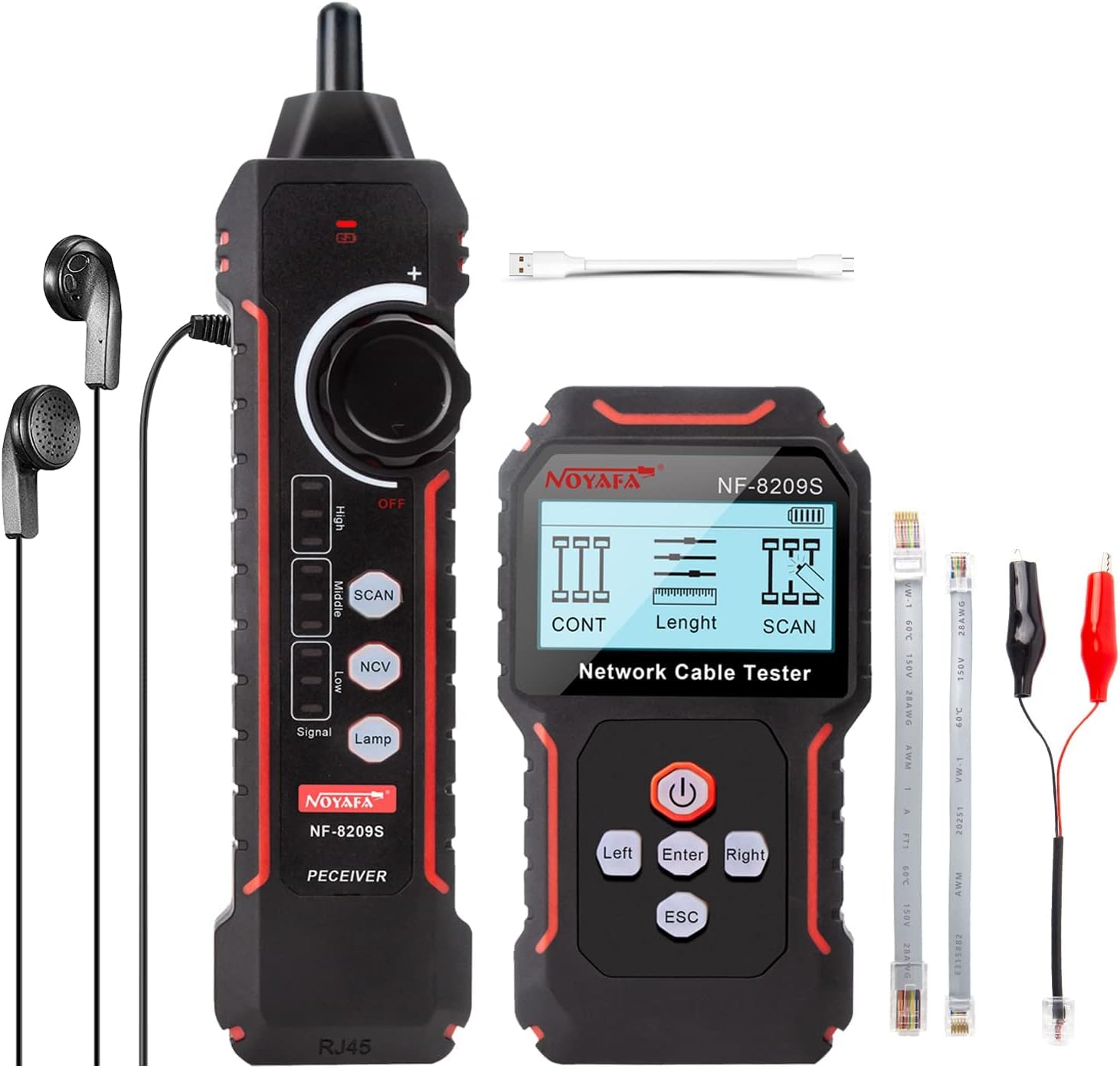 NOYAFA NF-8209S Upgrade Advanced Network Cable Tester with PoE& NCV，Cable Length Test，Port Flashing，Multifunction Anti Interference Scanning Modes Wire Tracker