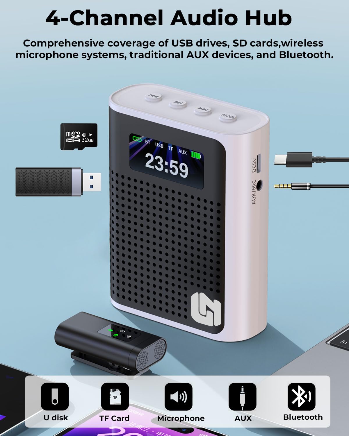 Micrófono inalámbrico con amplificador de voz mejorado 2025 con solapa magnética, pantalla LED, altavoz portátil recargable para profesores, aula, yoga, reuniones, discursos, excursiones