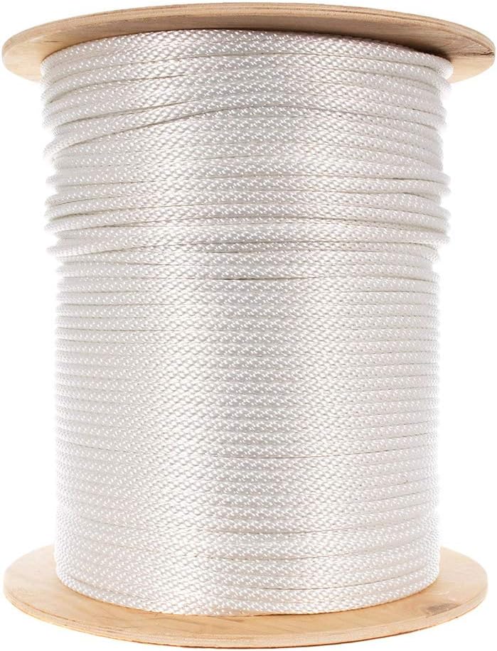 Paracord Planet Braided Nylon Rope with Galvanized Wire Core – High Tensile Strength – Halyard Line – Use for Flagpoles, Sailboats, Winches, Pulleys (White - 5/16 Inch, 100 Feet)