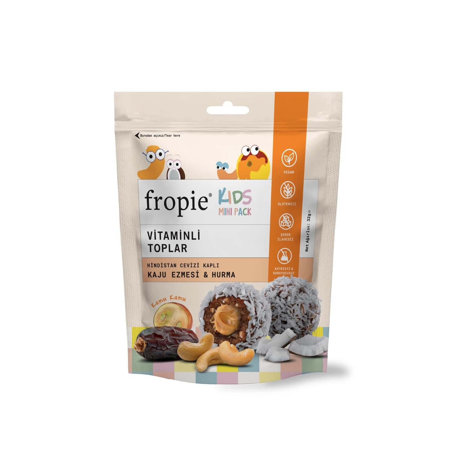 Fropie Mini Kids Vitamin Topları - Hindistan Cevizi Kaplı & Kaju Ezmeli 32 gr