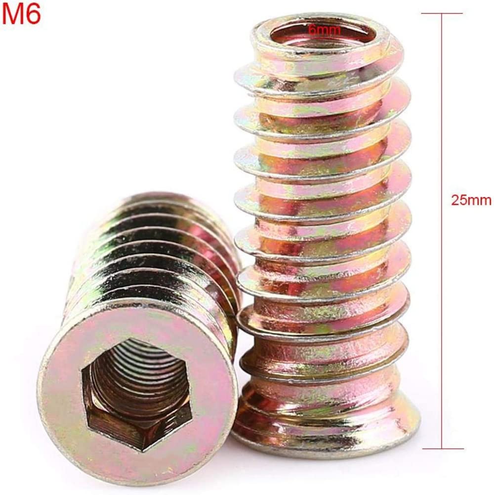FarDeer M6/M8/M10 Furniture Screw in Nut Threaded Wood Inserts Bolt Fastener,and Wood Hex Drive Threaded Wood Inserts for Wood Furniture Assortment (M6*25mm * 25 Pcs) - Image 2