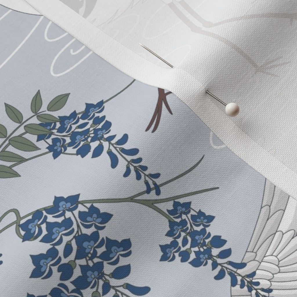 Spoonflower Fabric - Snow Dance Blue Birds Japanese Dancing Cranes Printed on Petal Signature Cotton Fabric by The Yard - Sewing Quilting Apparel Crafts Decor