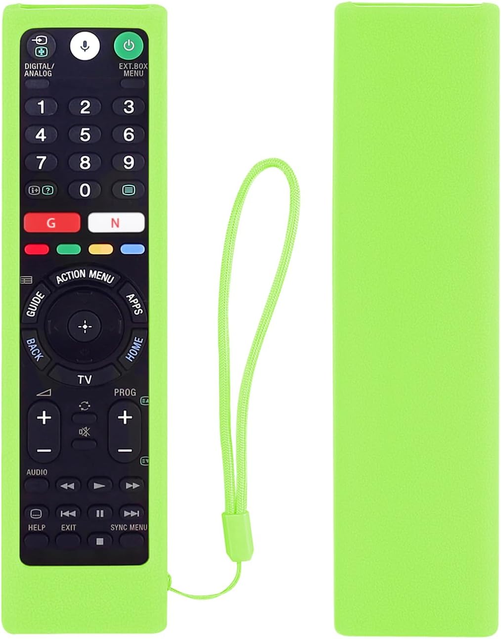 Protective Silicone Remote Case for Sony RMT-TX102U RMF-TX200U RMT-TX200U RMF-TX300U Smart Android TV Voice Controller Washable Anti-Lost Remote Cover with Loop (Glow in Dark Green)