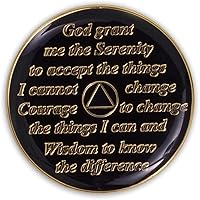 Vista 3 de Moneda de sobriedad de 1 año Ficha de aniversario de recuperación de chip AA Triplate (negro)