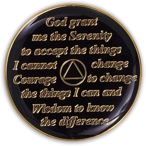 Miniatura 3 de Moneda de sobriedad de 1 año  Ficha de aniversario de recuperación de chip AA Triplate (negro)