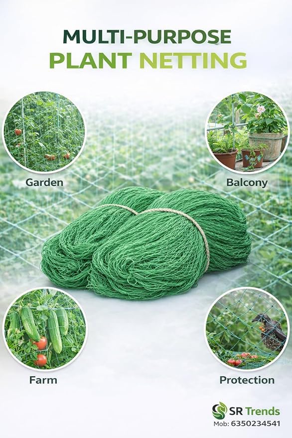 Image of 12 Ply Plant Netting 50 mm Mesh - Heavy Duty Garden Support Net, UV Resistant Trellis Net for Vegetables, Climbing Plants & Creepers (Green, 20X250FT)