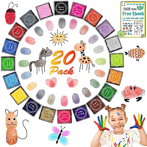 DazSpirit Stempelkissen Set, 20 Farben Stempel Fingerfarben Kinder Ungiftig Abwaschbar, Fingerabdruck Stempelkissen Bunt für DIY Leinwand, Hochzeit, Papier Handwerk, Geburtstag Geschenk