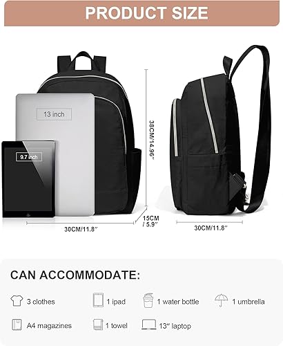 Miniatura 2 de Mini mochila para mujer, tamaño mediano, pequeña, negra, mochila de viaje, mochila universitaria, A-Negro, Casual