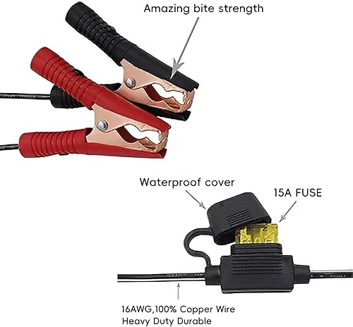 Miniatura 10 de Encendedor de cigarrillos macho a pinzas de cocodrilo, cable de cargador de batería, 16 AWG 12 V resistente enchufe de cigarrillos a clips de