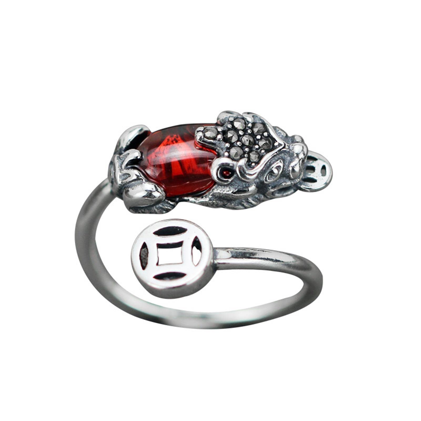 Vintage S925 Sterling Silber Fengshui Pixiu Ring Öffnung Einstellbare Zeigefinger Ring für Damen