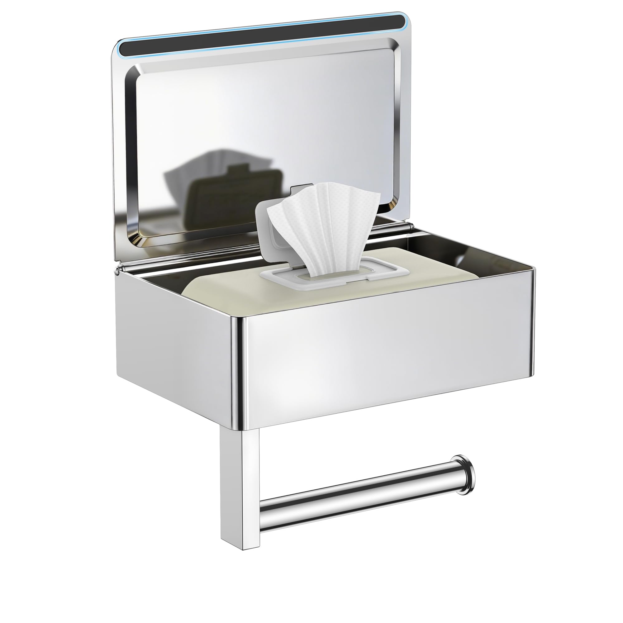 FORIOUS Toilet Paper Holder with Shelf SUS304 Stainless Steel Wall Mount Toilet Paper Roll Holder Flushable Wipes Dispenser