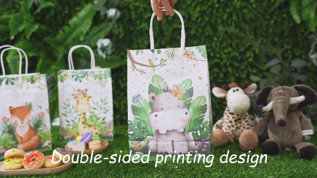 Enorteen Jungle Animal Gift Bags – 24 Pcs Zoo Print Party Favor Bags With Handles