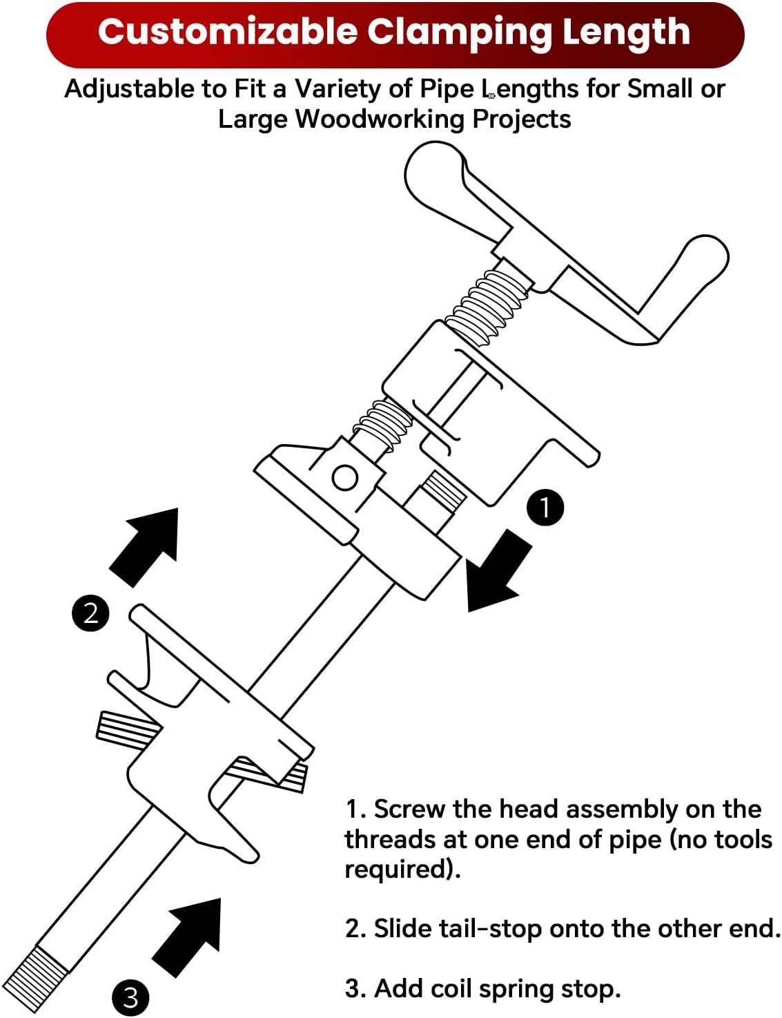 ATPEAM 1/2'' Wood Gluing Pipe Clamp Set 6 Pack Heavy Duty Cast Iron Quick Release Pipe Clamps for Woodworking (6, 1/2")