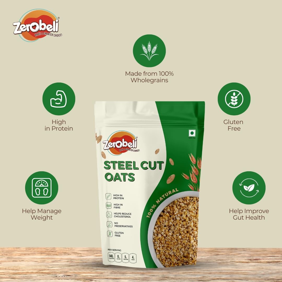 Zerobeli Steel Cut Oats 2kg | 100% Wholegrain | High Protein & Fibre | Low Glycemic Index | Supports Weight Management & Gut Health | Gluten-Free 2