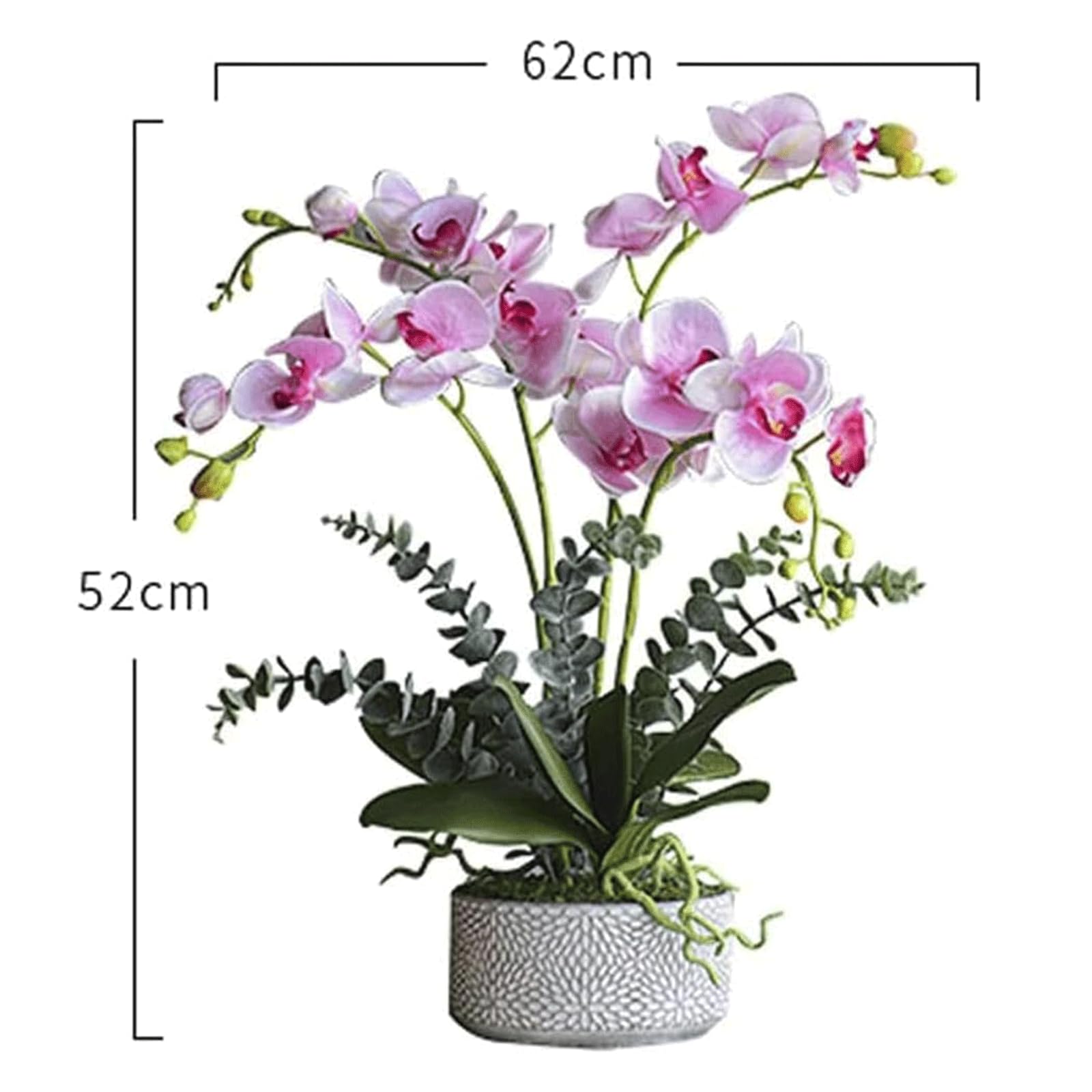 Sztuczna Orchidea Jedwabna, Sztuczne Kwiaty Phalaenopsis W Szarej Doniczce Do Wystroju Domu, Doniczka 62 Cm, Sztuczne Kwiaty
