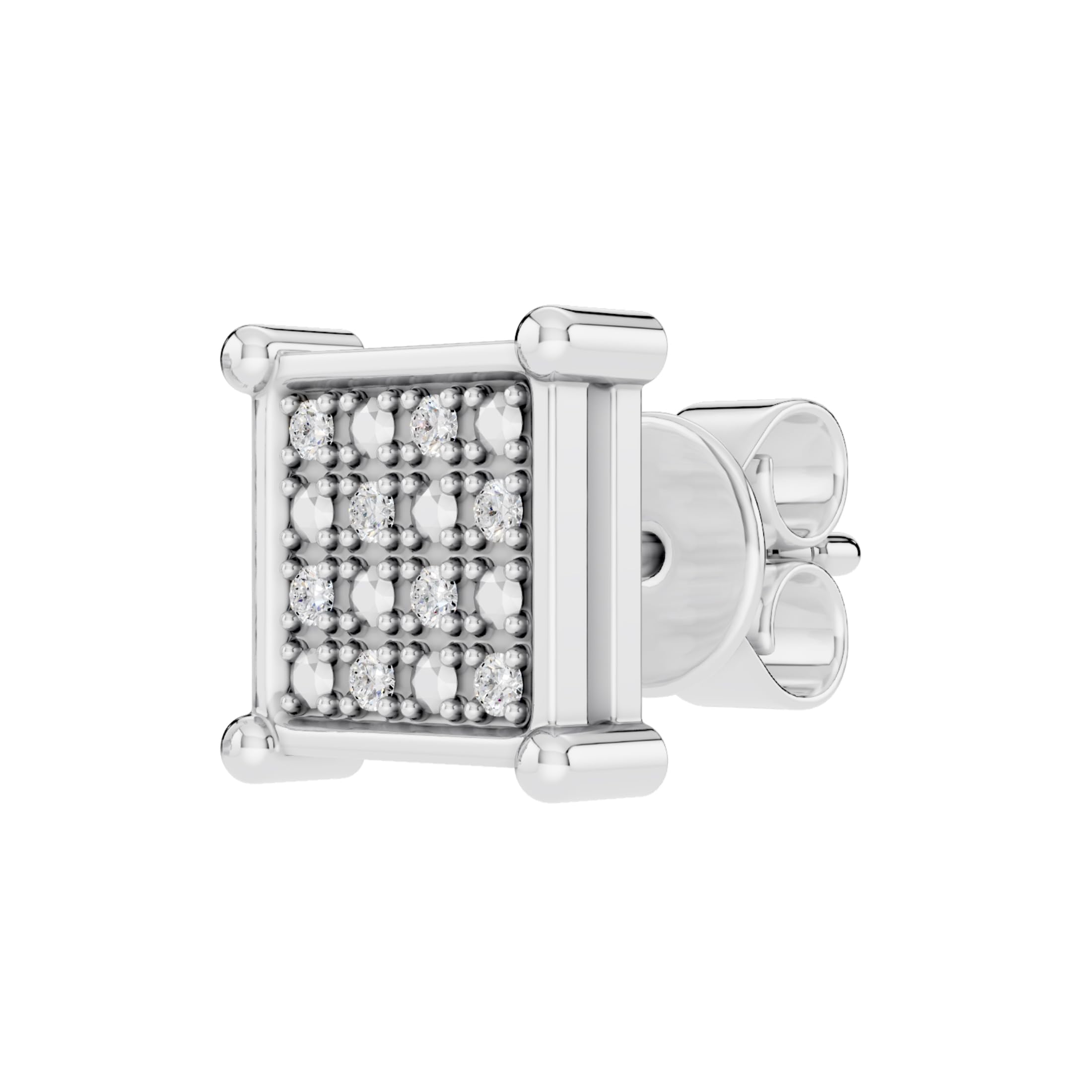 Dazzlingrock Collection 0.05 Carat Round White Diamond Square Unisex Stud Earring (1Pc Only) in 925 Sterling Silver in Push Back
