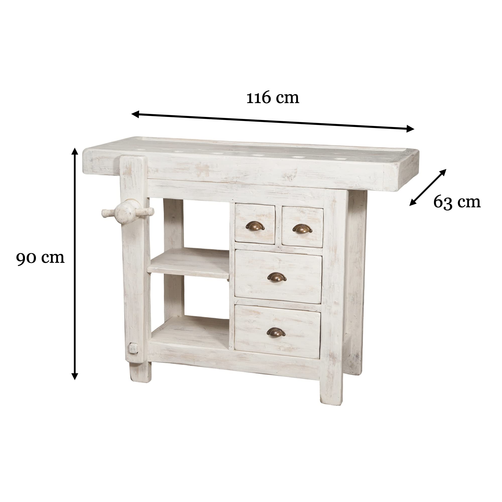 Biscottini Mesa alta de trabajo 116 x 90 x 63 cm fabricada en Italia | Isla de cocina encimera madera maciza | Banco de cocina | encimera de cocina madera