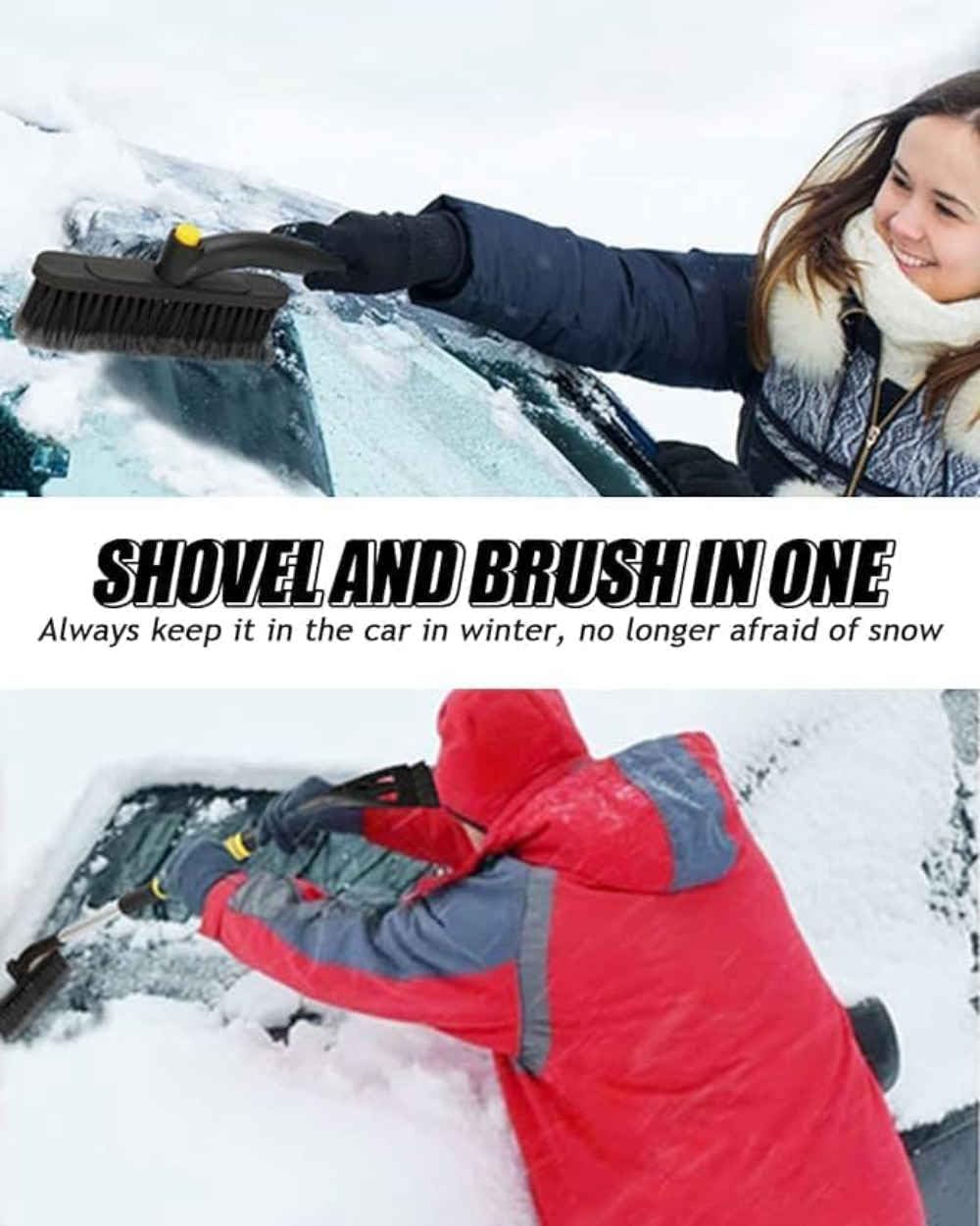 Car Snow Removal Brush for Subaru Forester 2019 2020 2021 2022 2023 2024, 360° Pivoting 3 in 1 Extendable Versatile Icing Scraper Comfort Foam Grip Detachable Shovel