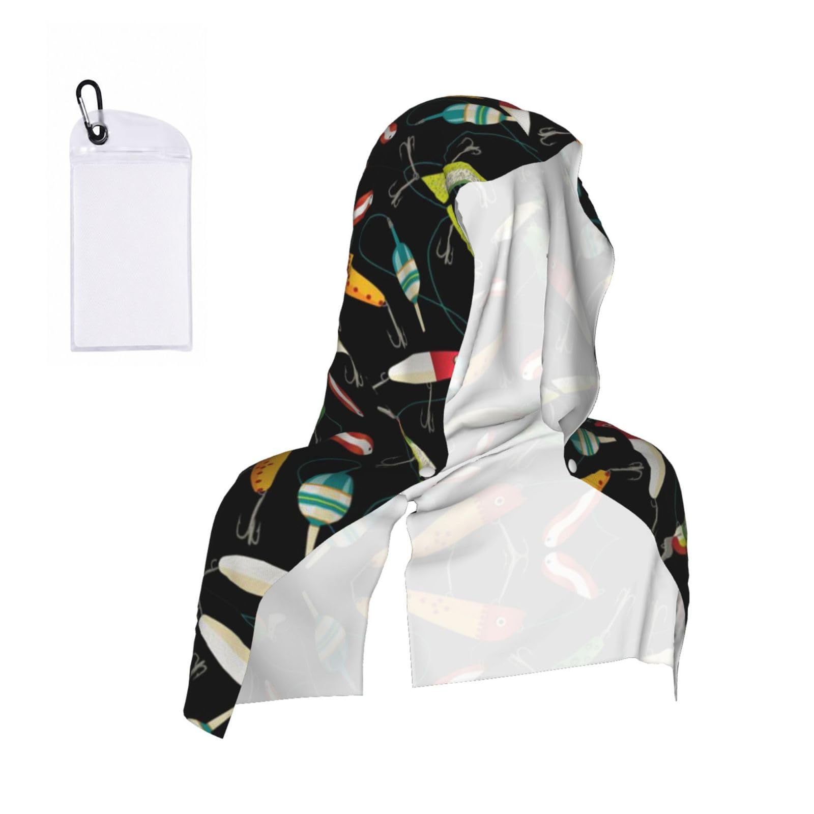 SATUSA Fishing Lure Print Cooling Hoodie Towel, Cooling Towels For Neck And Face, Quick Drying Absorbent Cooling Head Towel Beach Camping Gym Construction(2pcs)