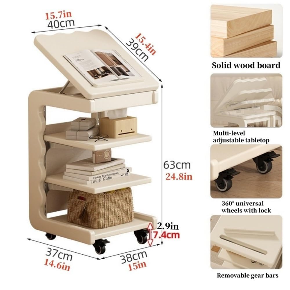 Genérico Mesa Auxiliar en Forma de C con Ruedas, pequeña Mesa Auxiliar de Madera Ajustable con Bolsa de Almacenamiento para Sala de Estar, tocador, Estudio, Comedor, para Cualquier ocasión