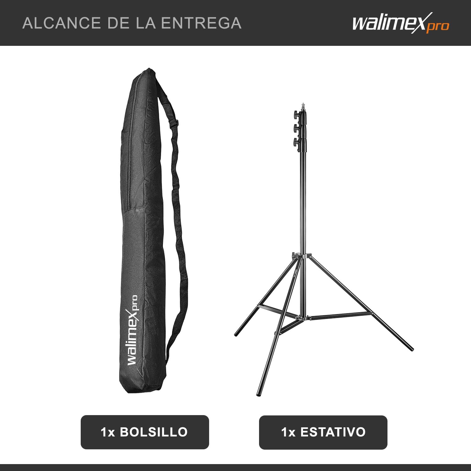 Walimex pro AIR 355 Soporte de luz - Trípode con suspensión de aire, altura máx. 355 cm, carga 8 kg, alto y estable, aluminio, para estudio de fotografía o exterior con bolsa