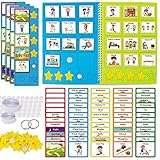 beetoy Visual Schedule Cards for Kids with Autism, Home Chore Chart Routine Cards Autism Learning Materials with 1 Schedule Book and 30 Yellow Stars for at Home, School & in The Community