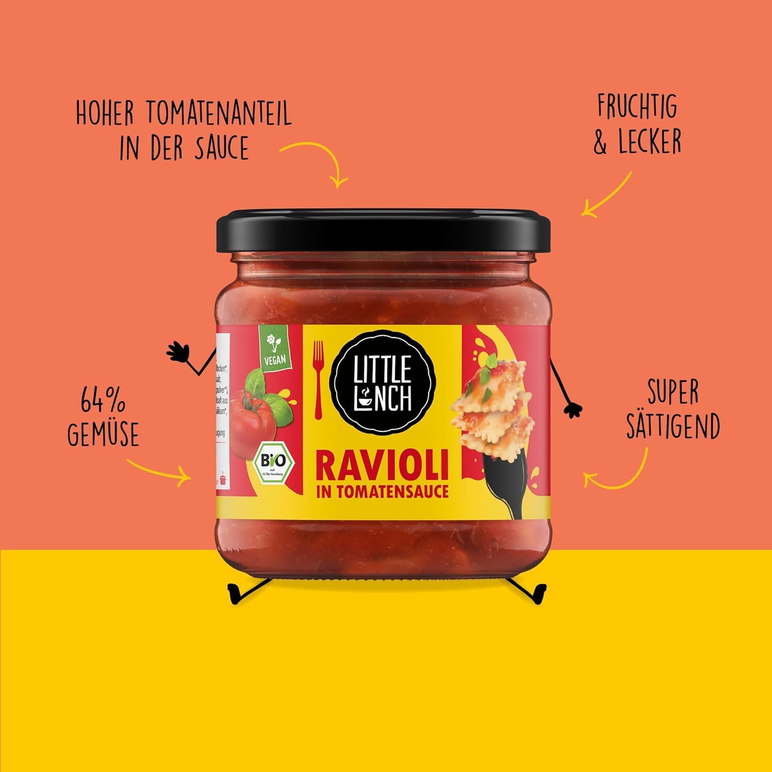 Little Lunch Bio Ravioli in Tomatensauce | Vegan | 6 x 350g | Nudeln mit Gemüsefüllung | vegan | ideal für Camping | ohne Zuckerzusatz | 6er Vorteilspack