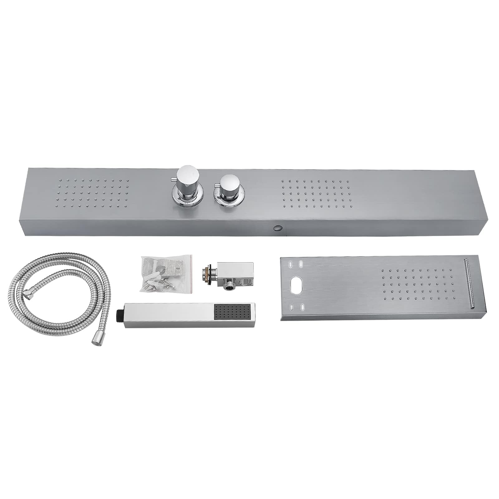 LZQ Pannello doccia a pioggia 304 in acciaio inox 304, asta doccia regolabile in altezza, 4 in 1 con termostato, sistema di pannello doccia argento
