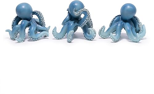 Miniatura 8 de Hodao Figuras de pulpo, See No Evil Hear No Evil Speak No Evil Estatuas de pulpo, bonita decoración de pulpo de resina para estante de escritorio de