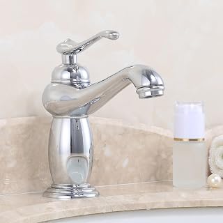 Grifo de lavabo para baño, grifo de lavabo retro, grifo de baño para lavabo, monomando de estilo vintage, grifo de lavabo de un solo orificio, agua caliente y fría, cromo corto