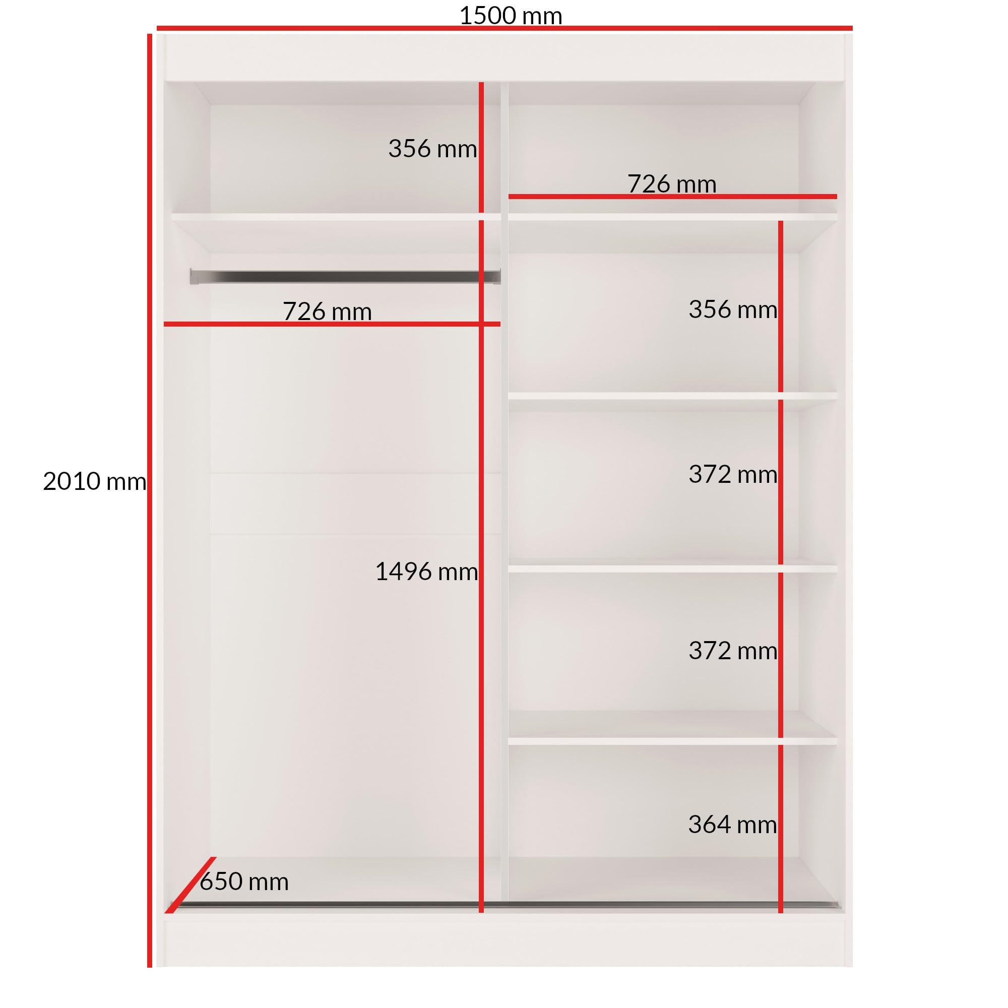 Szafa przesuwna z lustrem Como 2D1L 150 Biała (lacobel)