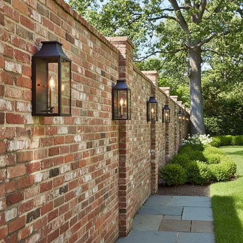 Image of 14 inch Small Classic Outdoor Wall Lantern Light for House Exterior,Handcrafted Old Rust Metal Cage Mounted Pocket Wall Sconce W /Clear Tempered Glass,Waterproof for Porch, Patio, Garage&Front Door E12