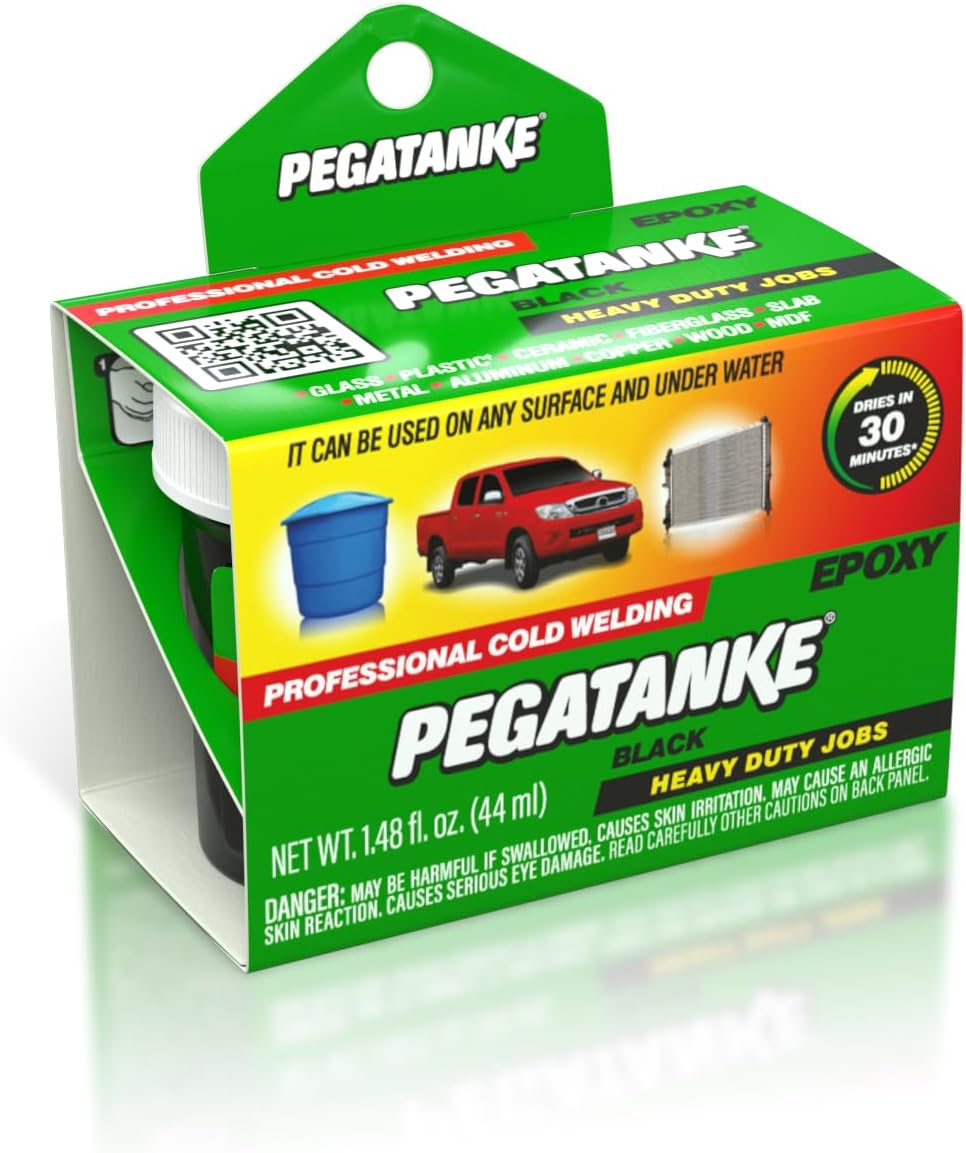 PEGATANKE - Black 2 Part Epoxy Resin & Cold Weld Adhesive | High Strength Liquid Metal Glue for Fuel Tanks & General Repair | High Temperature Epoxy for Cold Welding Waterproof Bonds (1.48 oz)