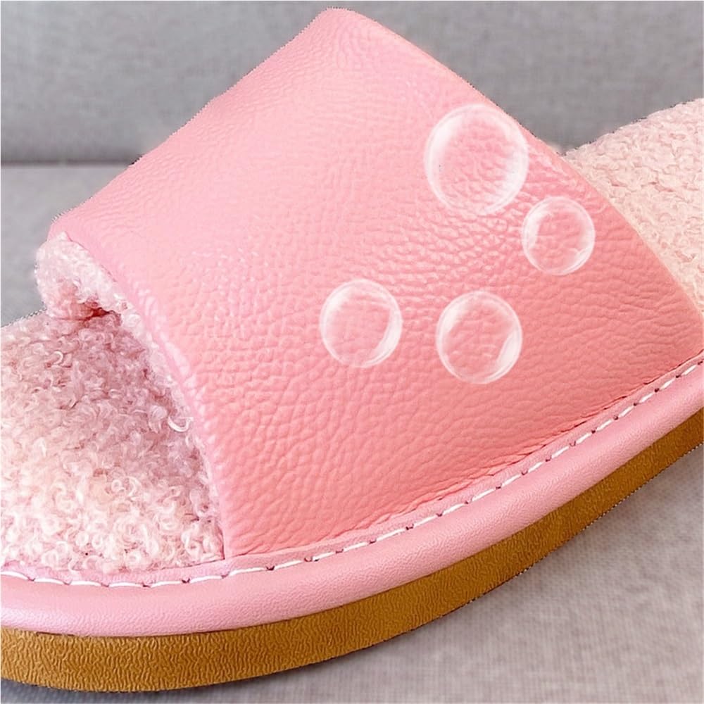 Pantofole Calde E Comode Con Fodera In Peluche Sandali Da Casa In Vera Pelle Con Punta Aperta Scarpe Da Camera Da Letto Casual Leggere E Antiscivolo Per Ufficio, Hotel, Viaggi(Rose Red,38/39 EU)