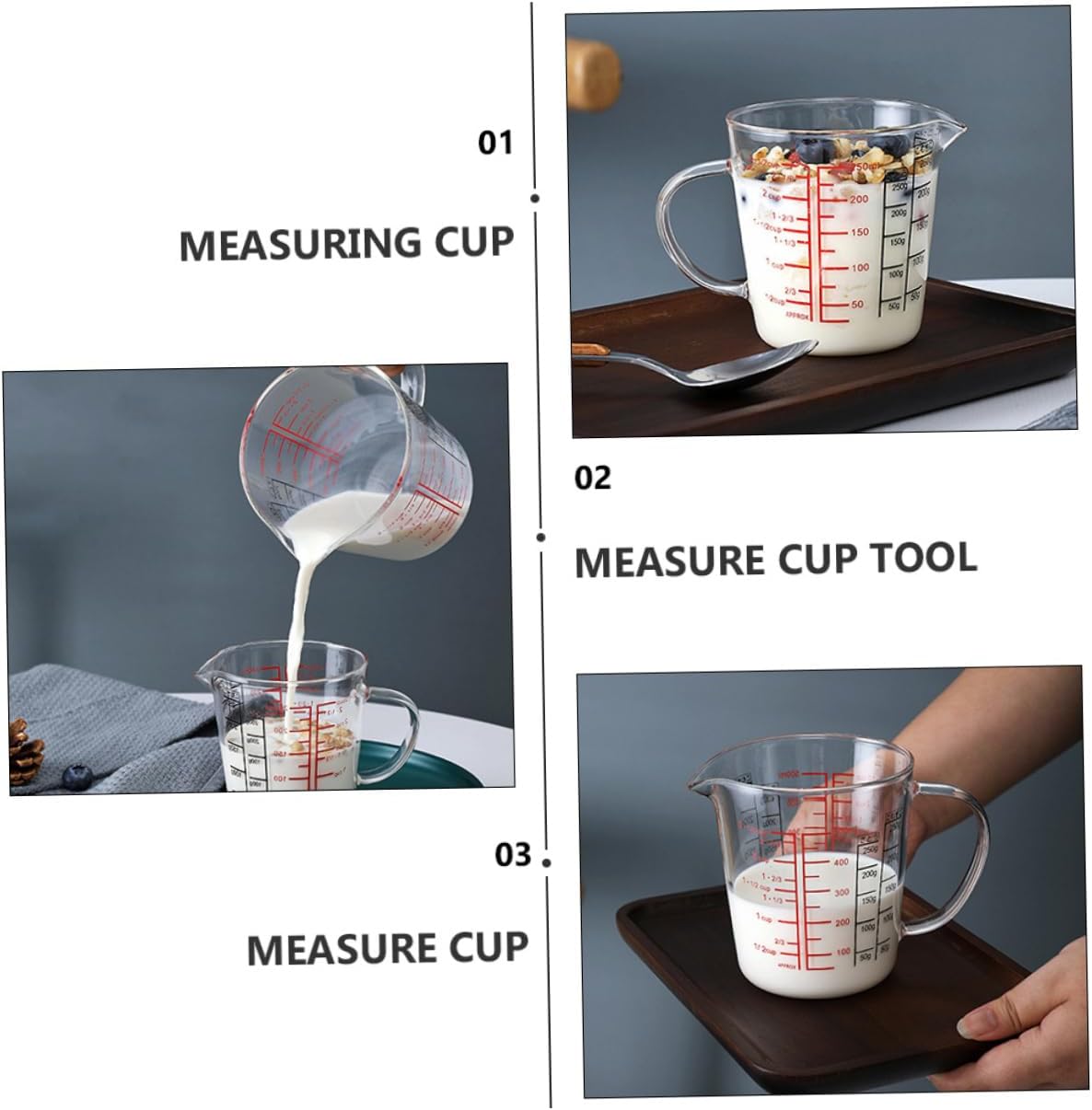 500ml Glass Measuring Cup with Scale Portable Milk Measurement Tool for Kitchen for Cooking and Baking