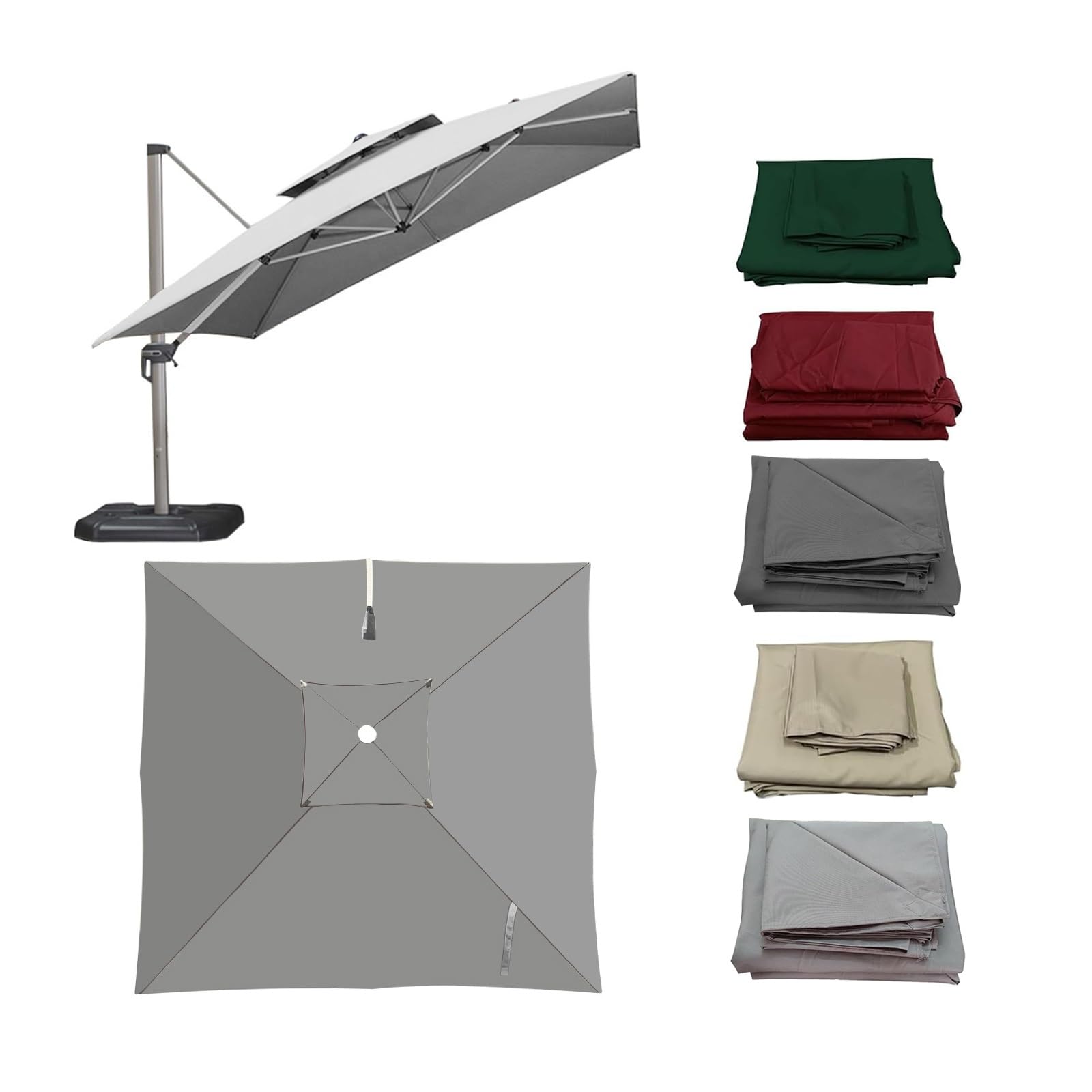 Large Outdoor Umbrella Replacement Canopy Cover For Patio Parasols Square 3x3m 2.5x2.5m 8 Ribs, Sun Shade Waterproof Thick Sun Umbrella Cloth For Yard Garden Pool Lawn Beach(Light-gray,2.5x2.5m)