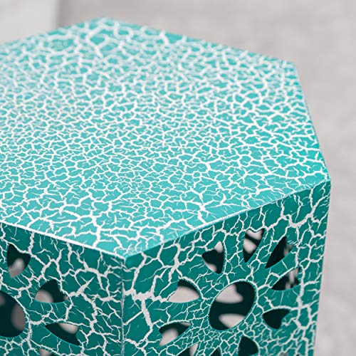 Christopher Knight Home Eliana Outdoor 14" Sunburst Iron Side Table, Crackle Teal #TOP4