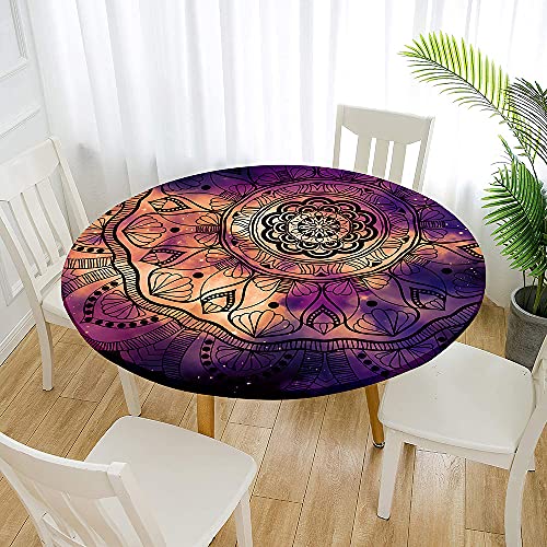 Fansu Starry Sky Purple Round Tablecloth Waterproof Wipe Clean, Circular Tablecloths Fitted Elastic Edged, Stain Resistant Polyester Table Cover For Dinning Room Kitchen Picnic (,120Cm)