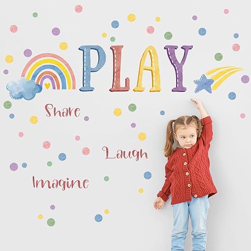 Miniatura 3 de Mfault Calcomanías de pared para sala de juegos, juego inspirador, compartir risa, imagina, citas, decoración de habitación de guardería, arte de