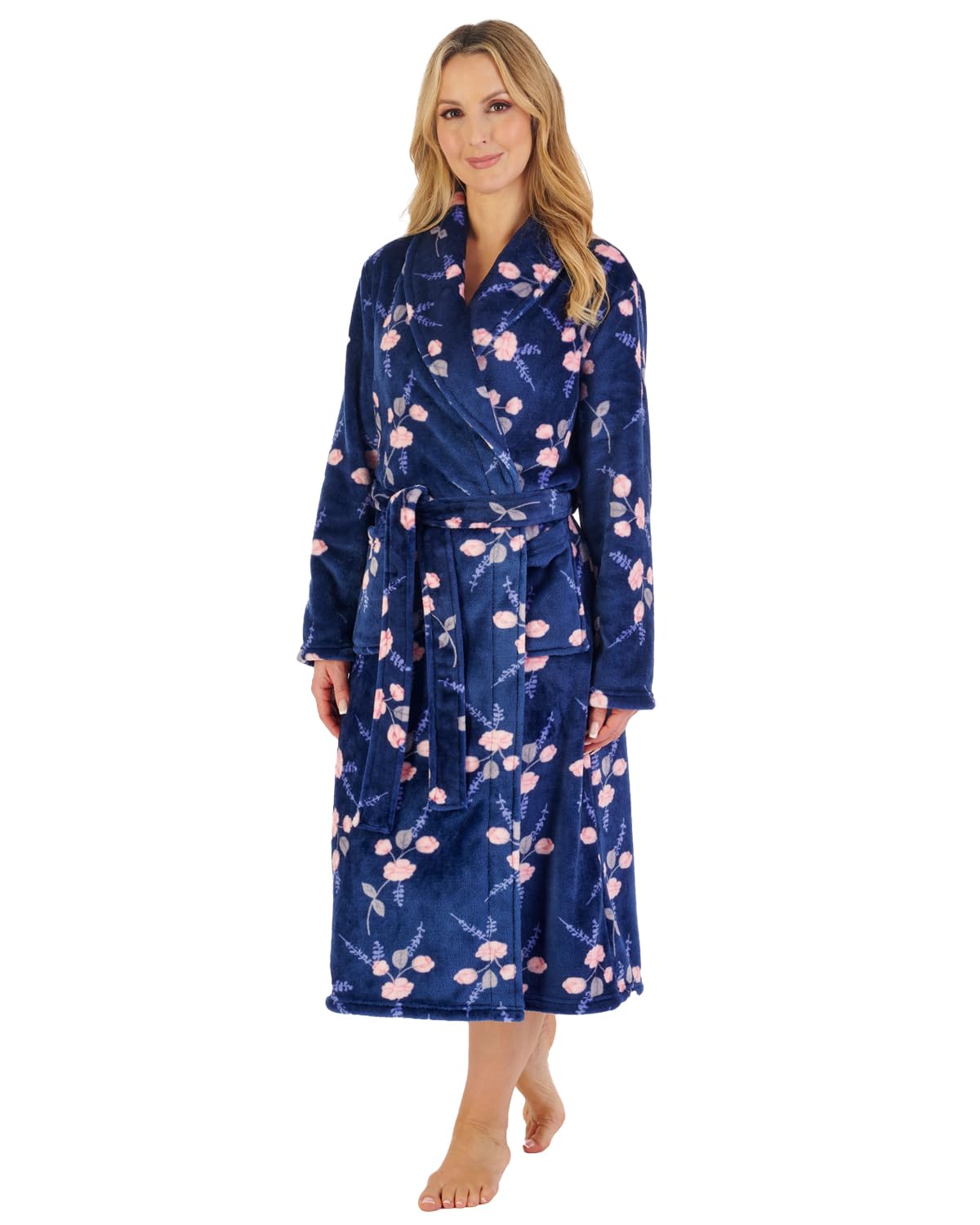 Slenderella Ladies Floral Wrap Dressing Gown HC06313 Navy Medium