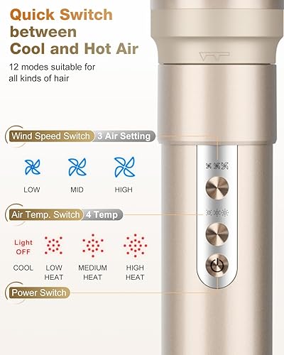 Miniatura 8 de 7MAGIC Cepillo secador de pelo múltiple 6 en 1, 110,000 RPM de alta velocidad, iones negativos, secado rápido para secado profesional, rizado,