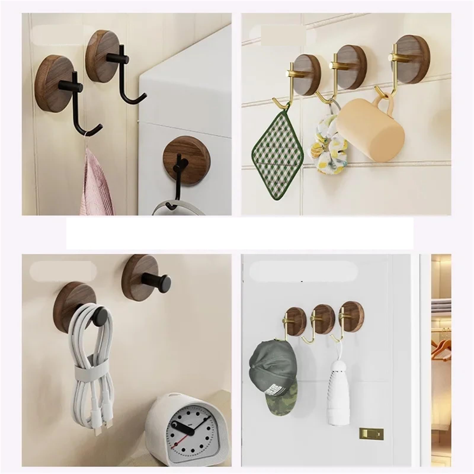 Ganchos de pared, Gancho autoadhesivo de madera maciza con forma llave nogal, toallero decorativo, colgador puerta(White-j)
