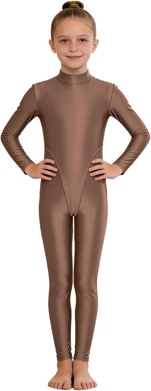 Kaerm Kids Girls Full Body Leotard Gymnastics Outfits Girls Unitards Ballet Shiny Glossy Bodysuit